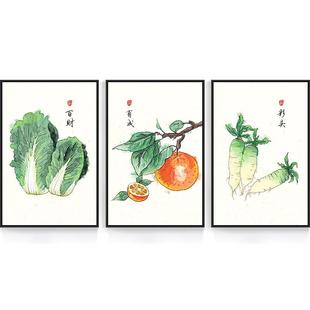 工厂新中式 饰画白菜百财柿子事事如意挂画富贵平安壁画 餐厅装