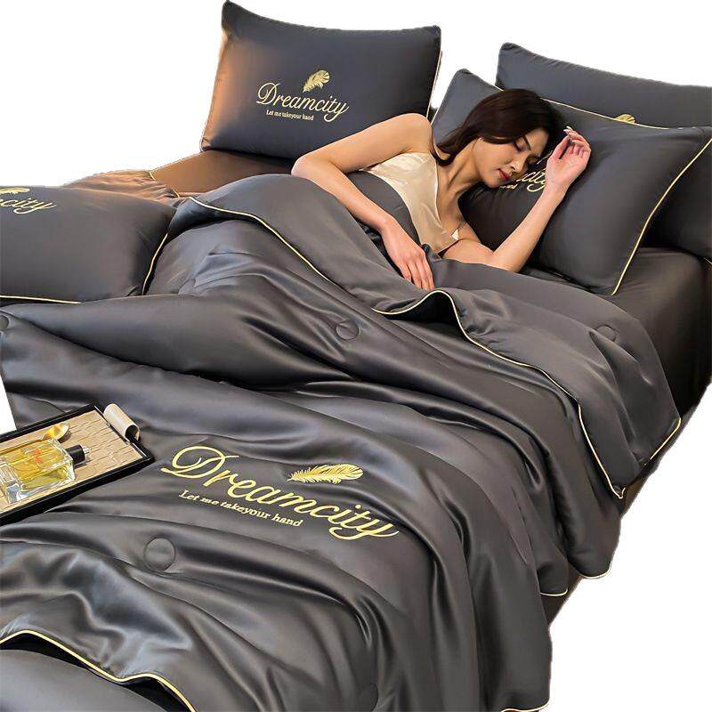 水洗冰丝夏被四件套可机洗空调被学生宿舍夏凉被三件套薄被子