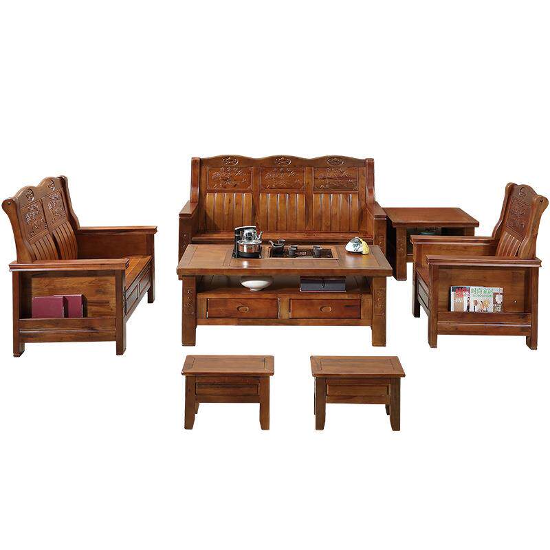 客厅沙发组合全实木家具中式仿古雕花储物香樟木转角贵妃沙发直销