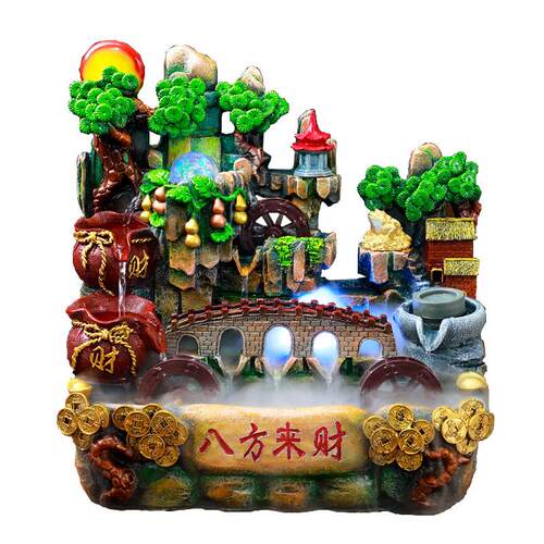 桌面流水假山树脂摆件室内家居客厅装饰创意玄关喷泉雾化循环水