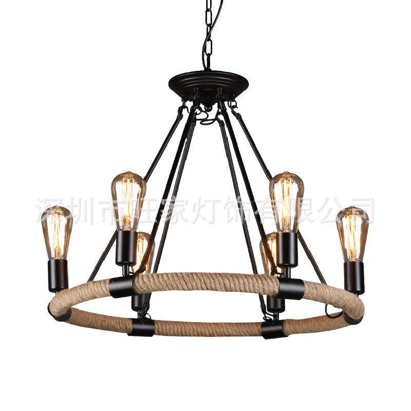 美式loft复古工业风酒吧餐厅铁艺个性创意厂家双层麻绳圆古堡吊灯,家装灯饰光源,智能吊灯,淘宝优惠券,粉丝福利购,淘宝优惠卷