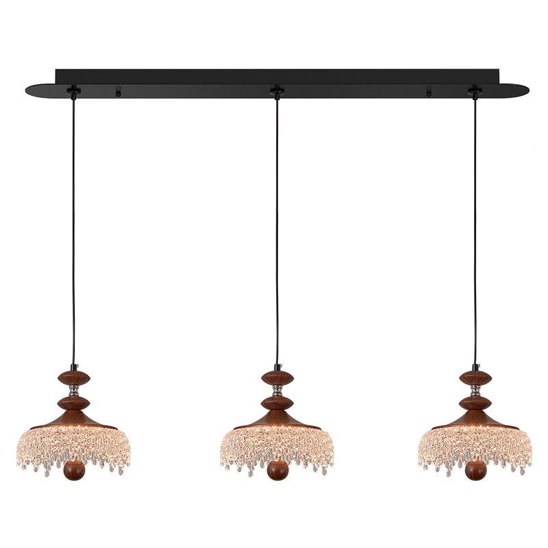 599法式中古风水餐厅滴灯具复古胡桃吊木纹仿水晶高级感网三红头