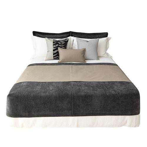 轻奢高级感黑白灰抱枕床旗搭毯酒店民宿样板间床品组合多件套