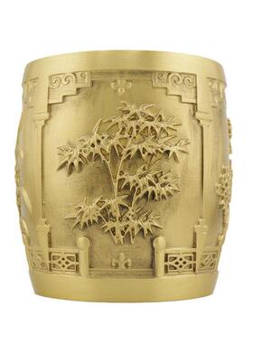 黄铜精雕梅兰竹菊笔筒书房办公室桌面装饰品文房四宝摆件