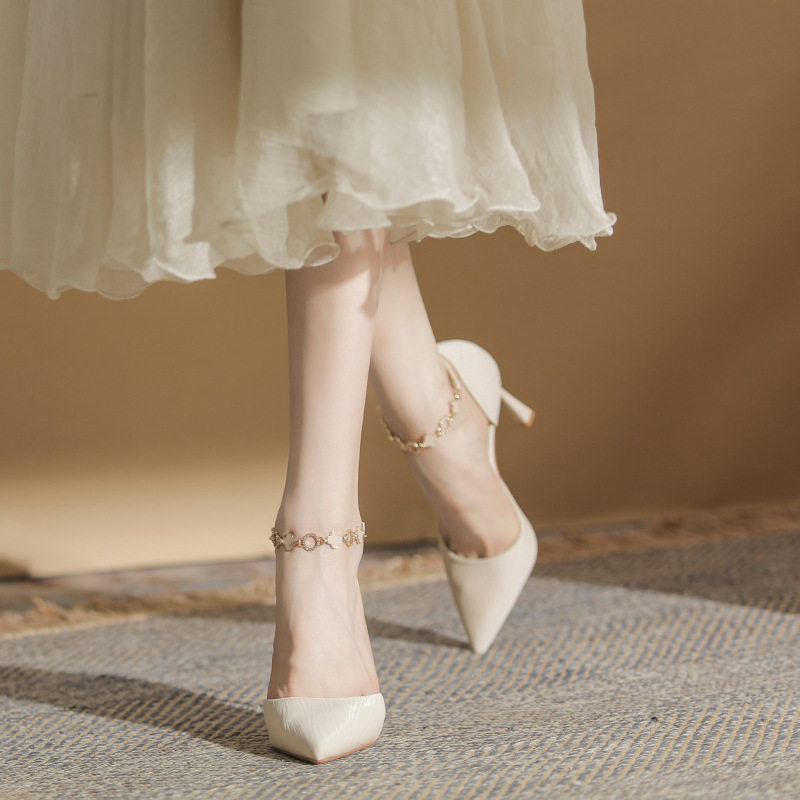 法式气质女神简约链条高跟鞋尖头细跟仙女凉鞋中空一字带单鞋女,女鞋,玛丽珍鞋,淘宝优惠券,粉丝福利购,淘宝优惠卷