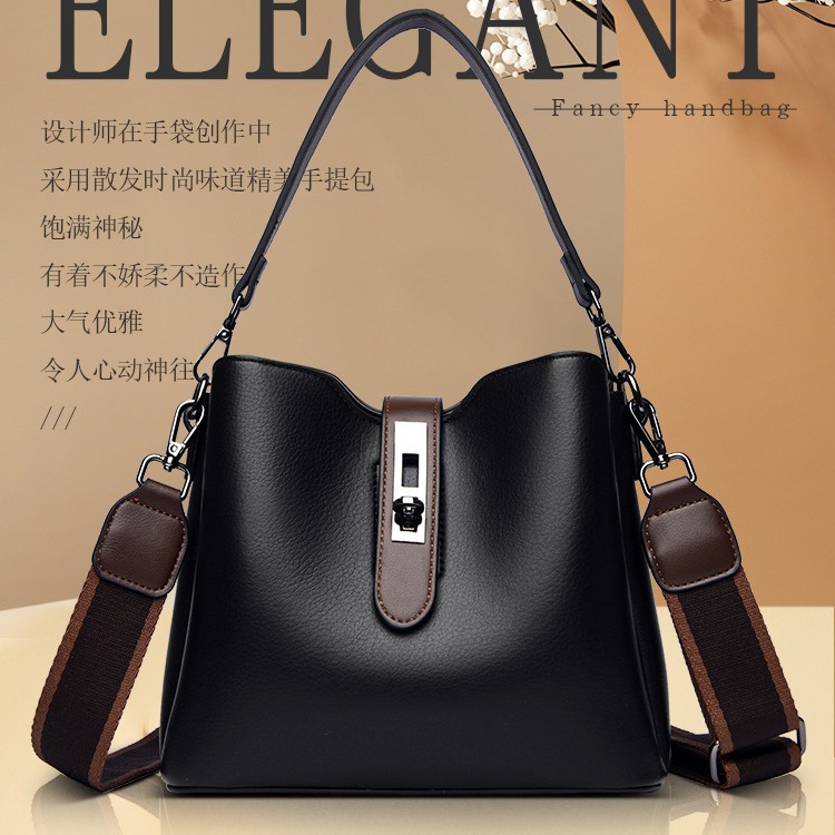 软皮水桶包时尚单肩斜挎包女士包包高级感精致多层pu大容量妈妈包