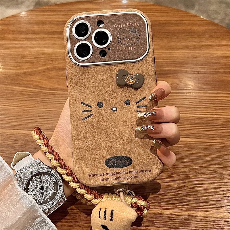 苹果16plus猫咪挂绳翻毛皮大视窗