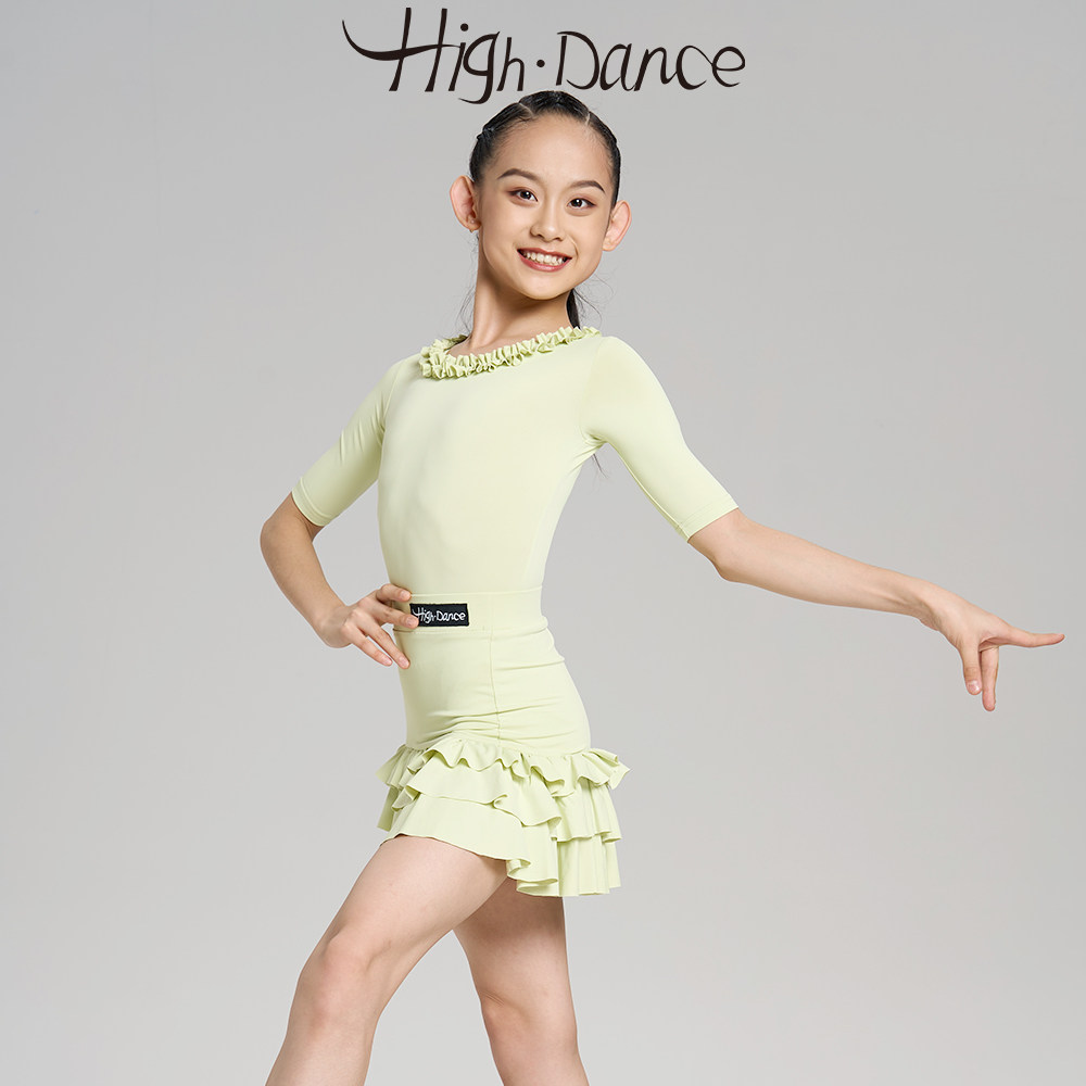 OSD&HighDance舞服秋冬新款女童拉丁舞蛋糕裙长袖花边练习服4191