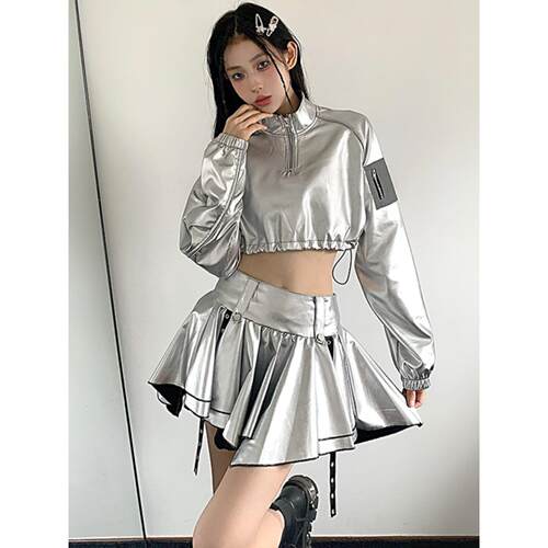 韩国舞蹈亮银女团演唱服年会舞蹈表演服爵士舞服成人Hiphop嘻哈服