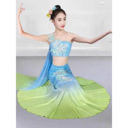 傣族新款儿童西双版纳女童舞蹈孔雀舞民族少儿六一演出服鱼尾表演
