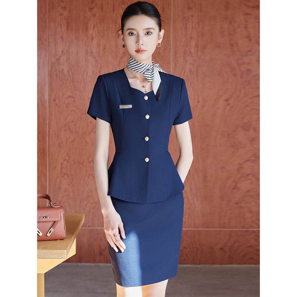 短袖职业西装套装女夏医美前台珠宝金店美容院工作服技师薄款正装 - 实物图