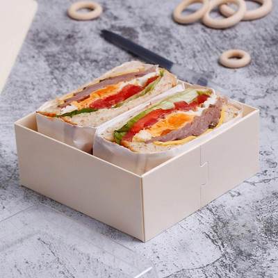 三明治包装盒商用方形打包盒一次性网红韩式木质蛋糕盒子装盘挞盒