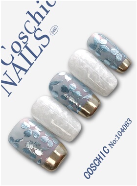 104083销金蓝缎丨原创纯手工穿戴甲手绘猫眼款高级感小众设计