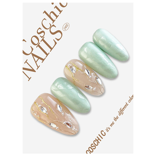 1011143 纯手工定制穿戴甲高级手绘 翠衣叶影