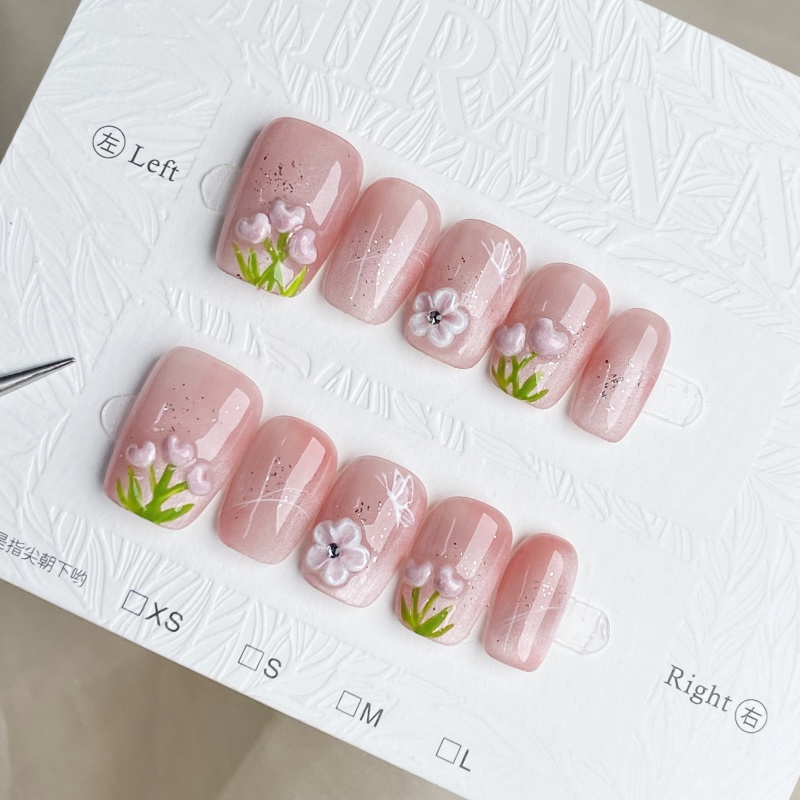 不撞款超显白春日新款原创纯手工穿戴甲手绘猫眼款高级感小众设计