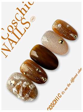 1010094圣诞拿铁丨圣诞节日纯手工穿戴甲定制手绘高级感小众设计