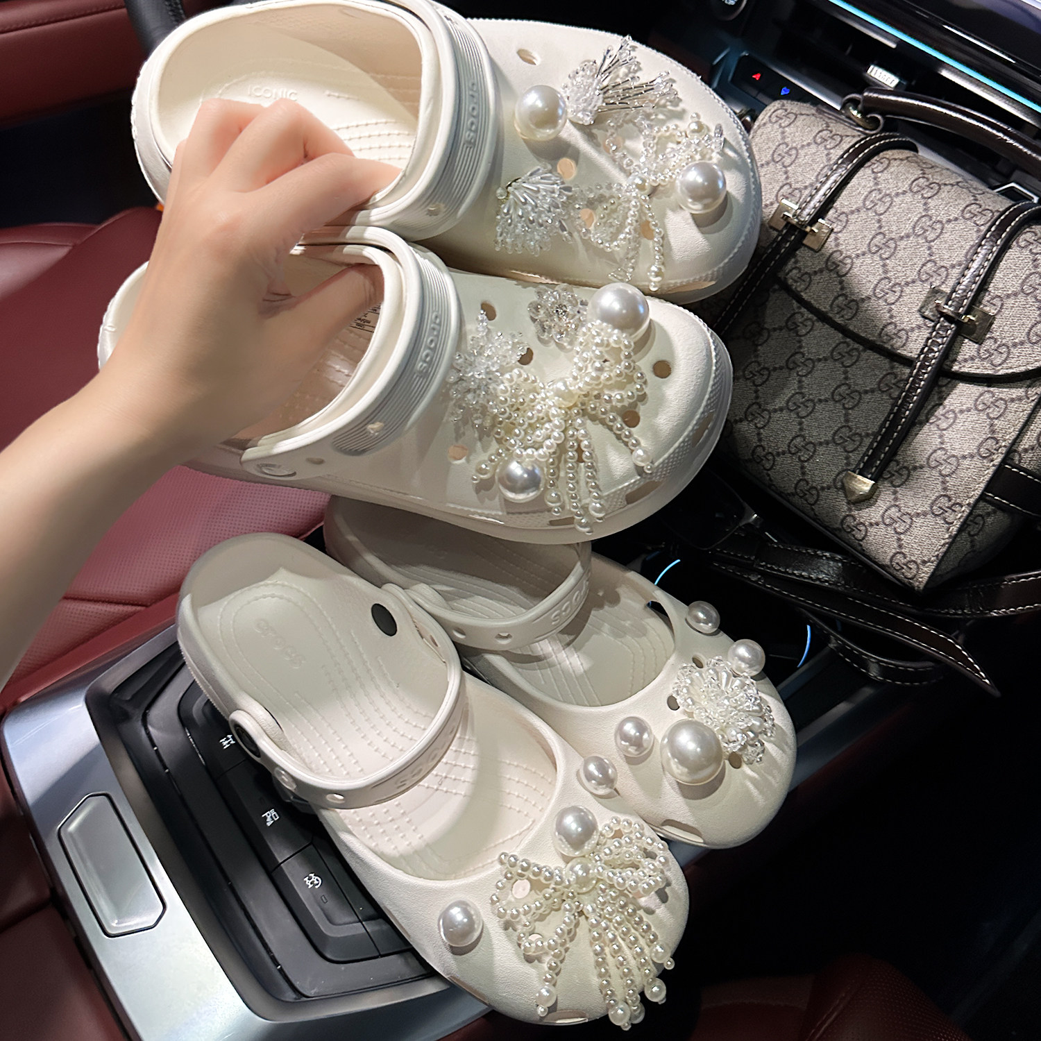 少女珍珠领结洞洞鞋配饰鞋花适配crocs卡骆驰装饰配件鞋扣芭蕾鞋