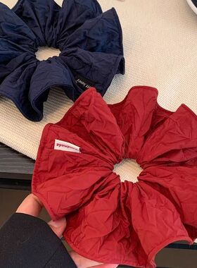 韩系复古红色大肠发圈女高级感超大号丸子头低马尾头绳慵懒风头饰