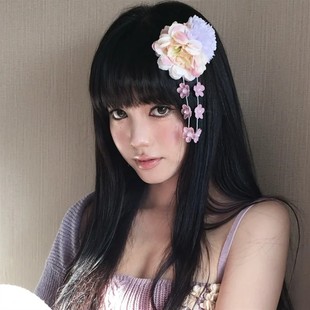 粉紫色绣球花朵流苏发夹新中式侧边头花发饰清新配饰拍照日系头饰