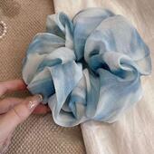 蓝色扎染雪纺大肠发圈 晕染高级感韩系ins风丸子头发绳头绳扎头发