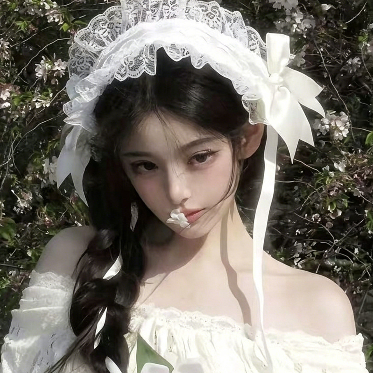 安妮的早餐白色蝴蝶结蕾丝发带女甜酷可爱发箍Lolita拍照头箍发饰