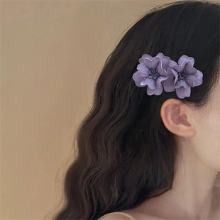紫堇花雾!唯美气质花朵发夹!超仙度假风拍照侧边发卡新品盘发器