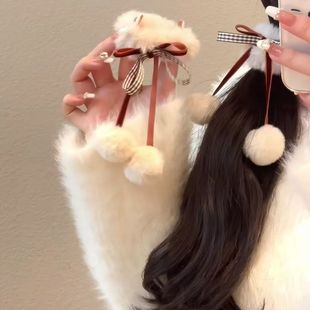 蛇年发饰毛绒球球蝴蝶结流苏发圈女可爱丸子头儿童橡皮筋头饰秋冬