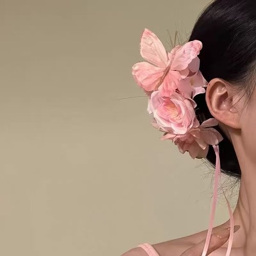 2025原创【樱粉蝶翩】唯美气质花朵发夹粉色蝴蝶抓夹氛围感发饰