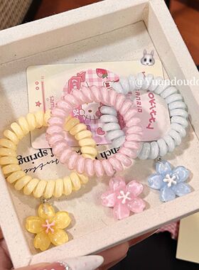 韩系ins清新果冻色樱花电话线发圈甜美软萌少女扎头发绳饰品