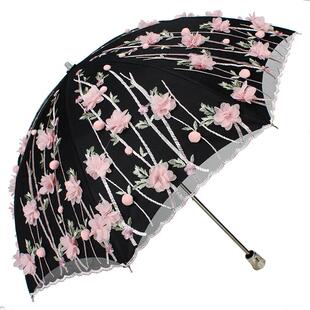 新款外贸定制洋伞二折高档双层立体花朵蕾丝刺绣遮阳伞公主小洋伞