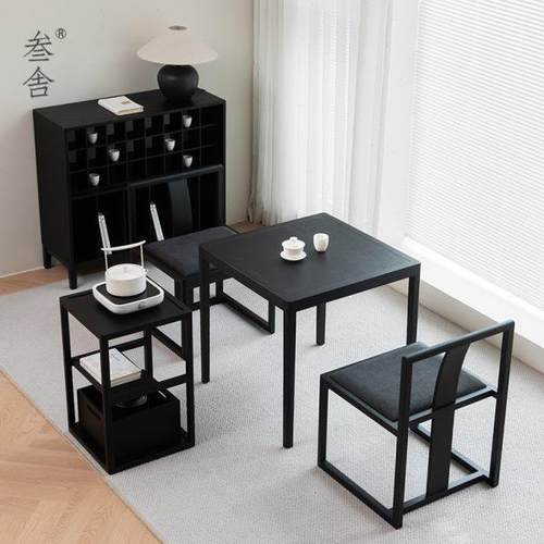 叁舍侘寂风阳台泡茶桌红橡实木小型方形现代简约茶台黑色茶室家具