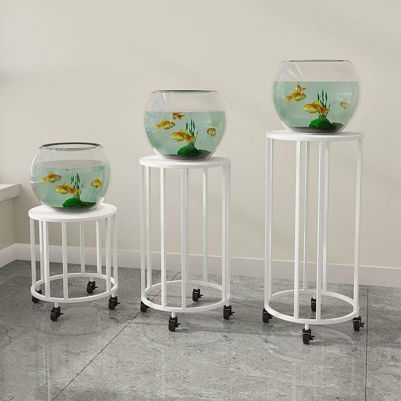 简约鱼缸架圆形旋转可移动置物架客厅带轮大号圆花架一体置物架