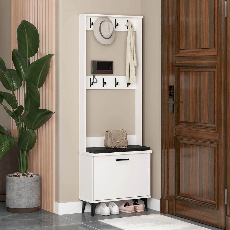 鞋柜挂衣架一体翻斗式薄款门口坐凳白色简约凳子卧室衣帽架沙发凳