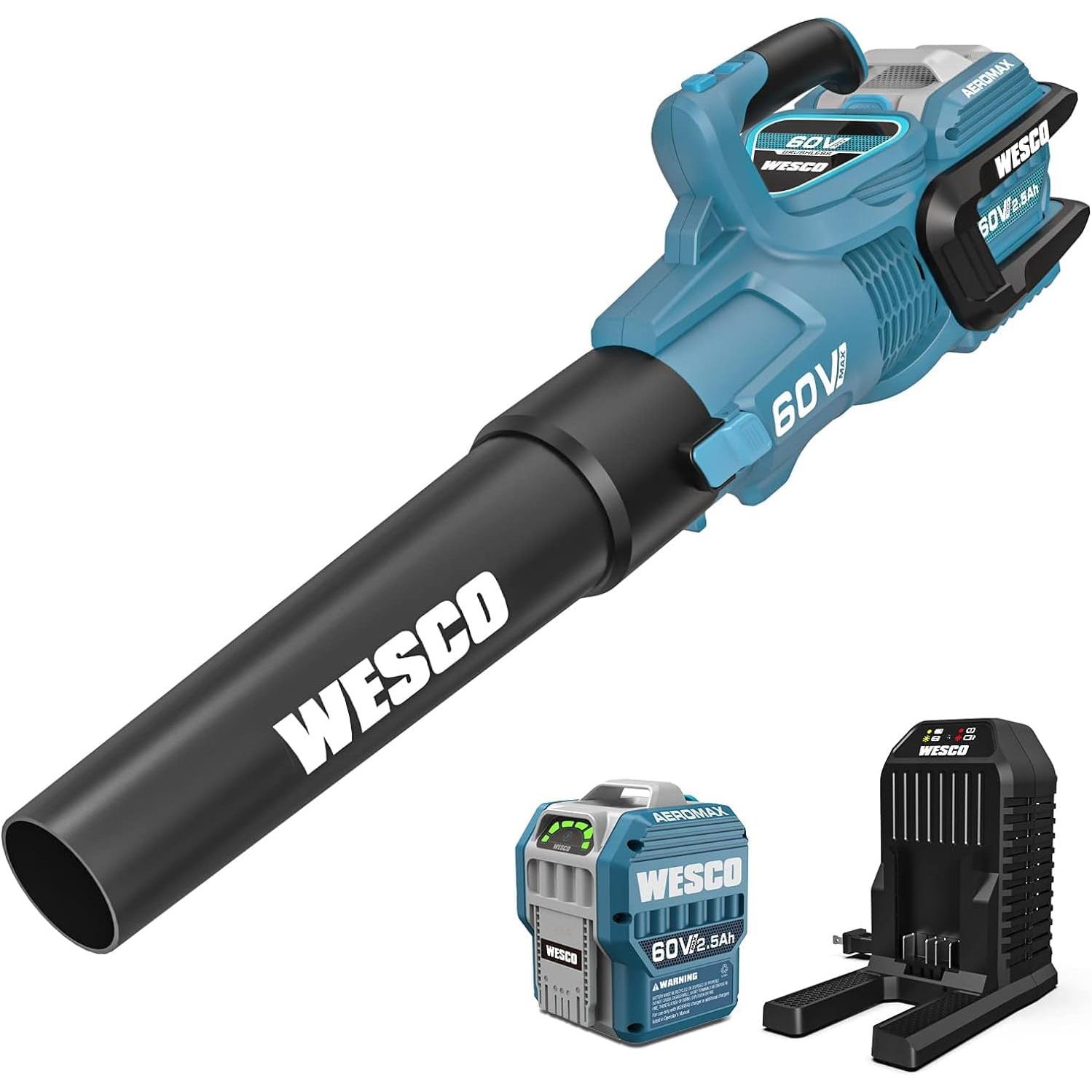 威士克WESCO 60V充电式调速无刷锂电池鼓风机大功率吹雪暴风机