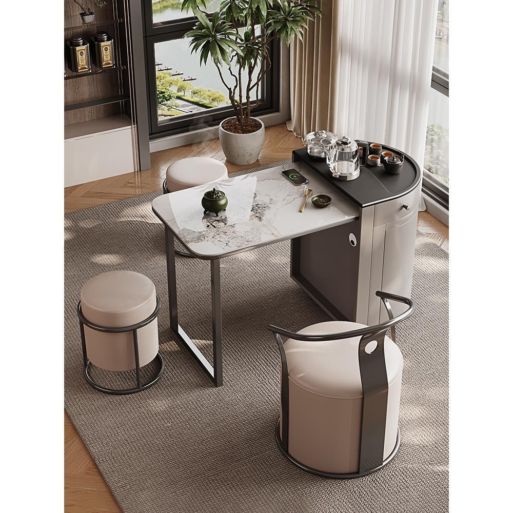 阳台茶几组合可移动客厅茶台家用折叠边几岩板小茶车一体功夫茶桌