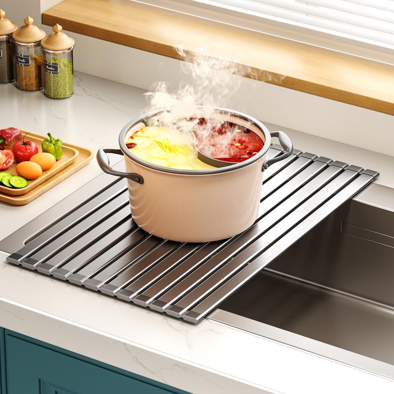 厨房水槽边沥水架碗架洗菜置物架洗碗池碗碟收纳篮可折叠卷帘专用