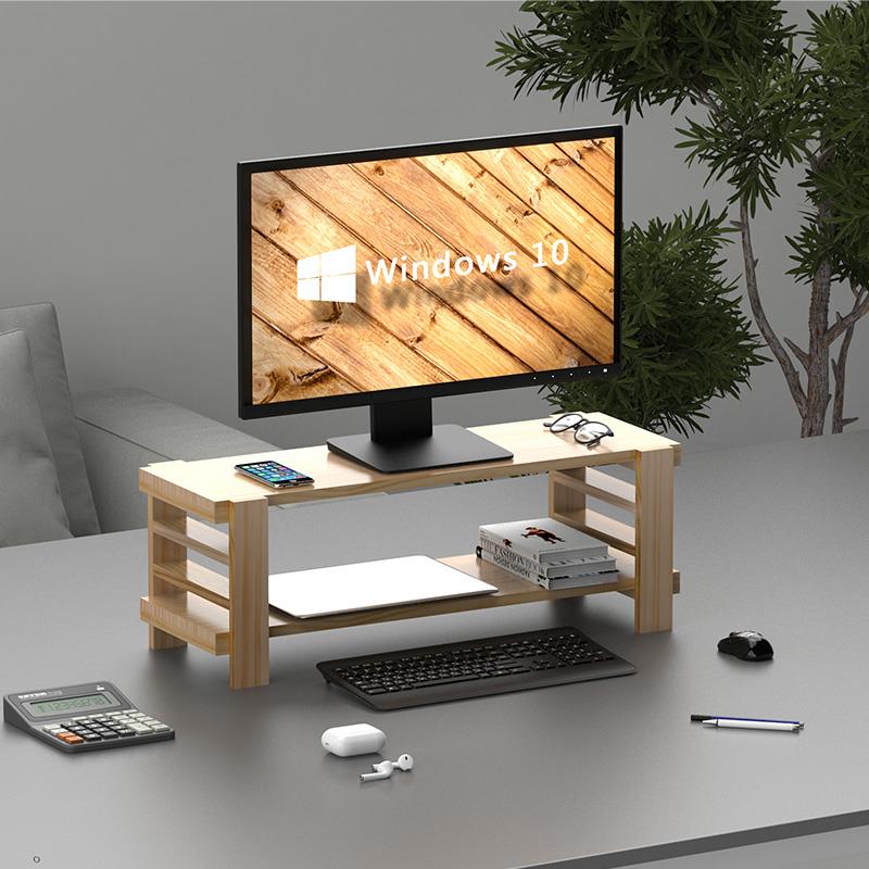 实木护颈液晶电脑显示器增高架可调节升降桌面键盘收纳置物整理架