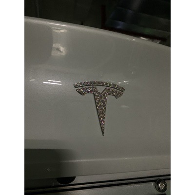 适用于特斯拉model3YXS水晶贴车标Tesla前后方向盘轮毂标志装饰贴