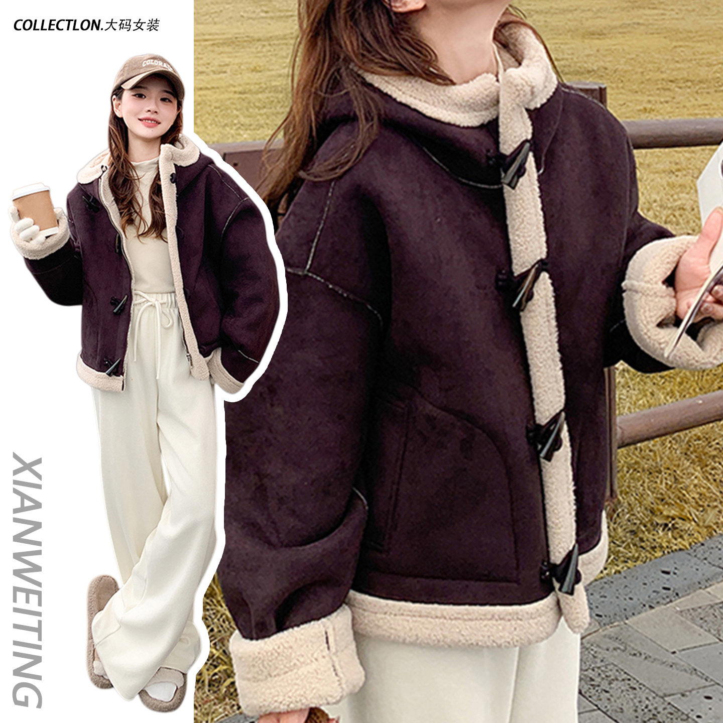 300斤大码学生高街宽松连帽棉服