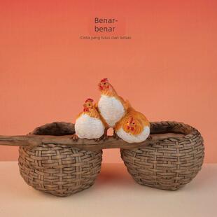 多肉花盆礼物创意乡村母鸡摆件个性动物套装送母亲情人节礼物