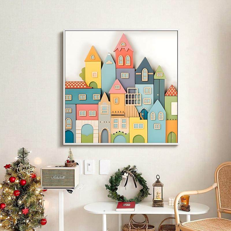 北欧正方形餐厅装饰画客厅壁画儿童房床头画建筑卧室女孩房间挂画,家居饰品,现代装饰画,淘宝优惠券,粉丝福利购,淘宝优惠卷