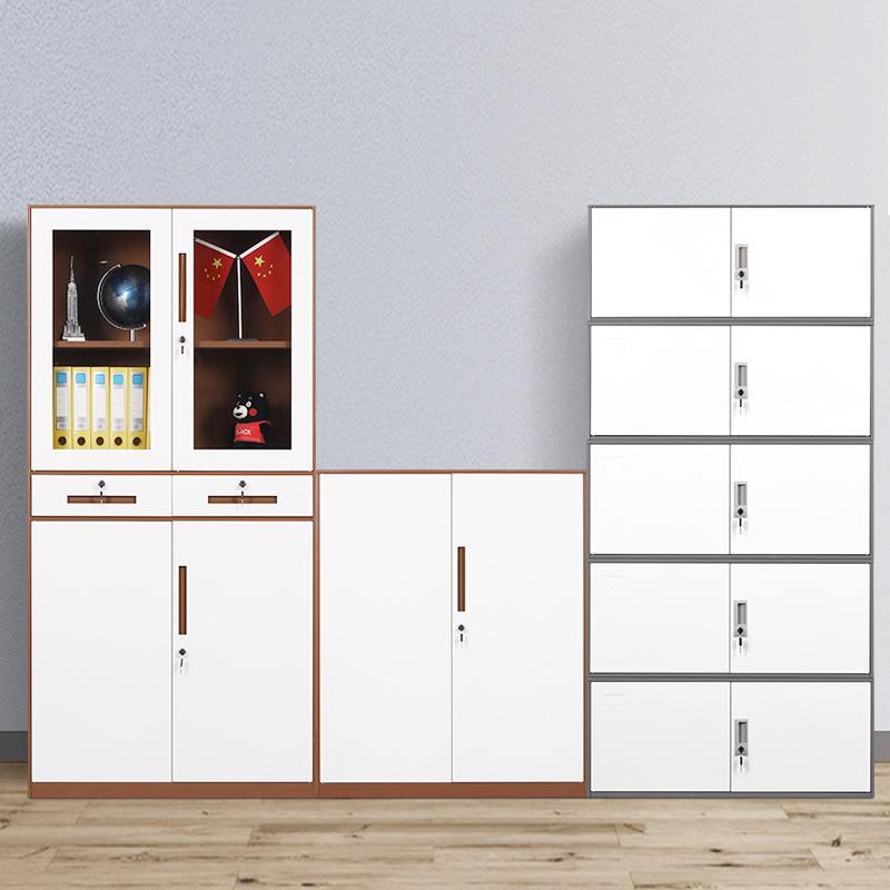 直销新款拆装钢制文件柜窄边办公铁皮柜资料书柜矮柜套色档案柜带