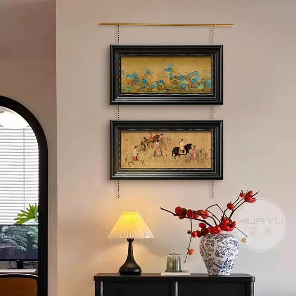 千里江山法式中国风入门玄关装饰画黄铜挂画器轻奢高级感复古壁画