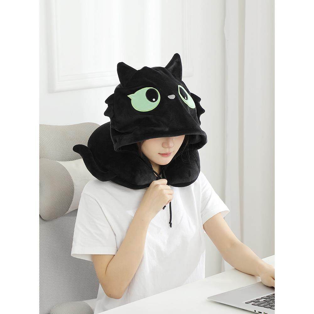 卡通黑猫带帽U型枕便携旅行护颈枕学生午睡枕连帽靠枕生日礼物,床上用品,U型枕/便携枕,淘宝优惠券,粉丝福利购,淘宝优惠卷