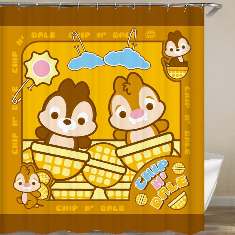 卡通门帘卫生间浴帘奇奇蒂蒂花栗鼠洗澡帘装饰布衣橱柜棕色遮挡帘