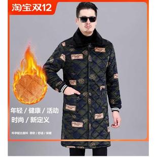 男加绒棉衣大褂宽松长款 高品质法兰绒外套冬季 罩衣棉服工作服耐
