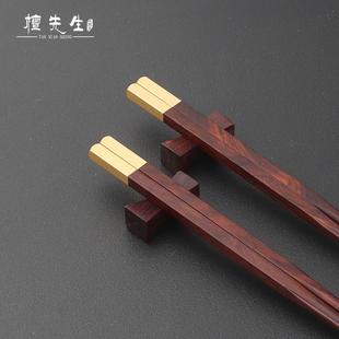 方头筷高档会所耐高温木质餐具10双 高级红酸枝木筷子实木无漆中式