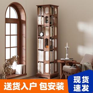 家用客厅儿童收纳简易置物架桌面 全实木旋转书架360度书柜落地式