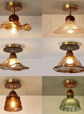 北美黑胡桃法式中古过道美式复古玄关衣帽led璃走廊灯阳台吸顶灯