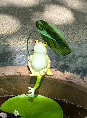 乘凉青蛙花园撑伞钓鱼摆件车载庭院手工艺品摆件造景装饰躺椅青蛙